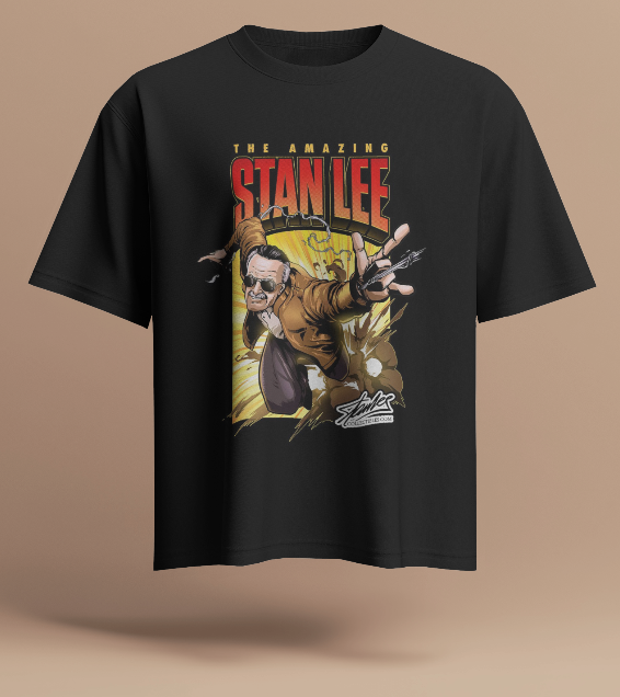 STAN LEE BLACK REGULAR GRAPHIC PRINTED T-SHIRT